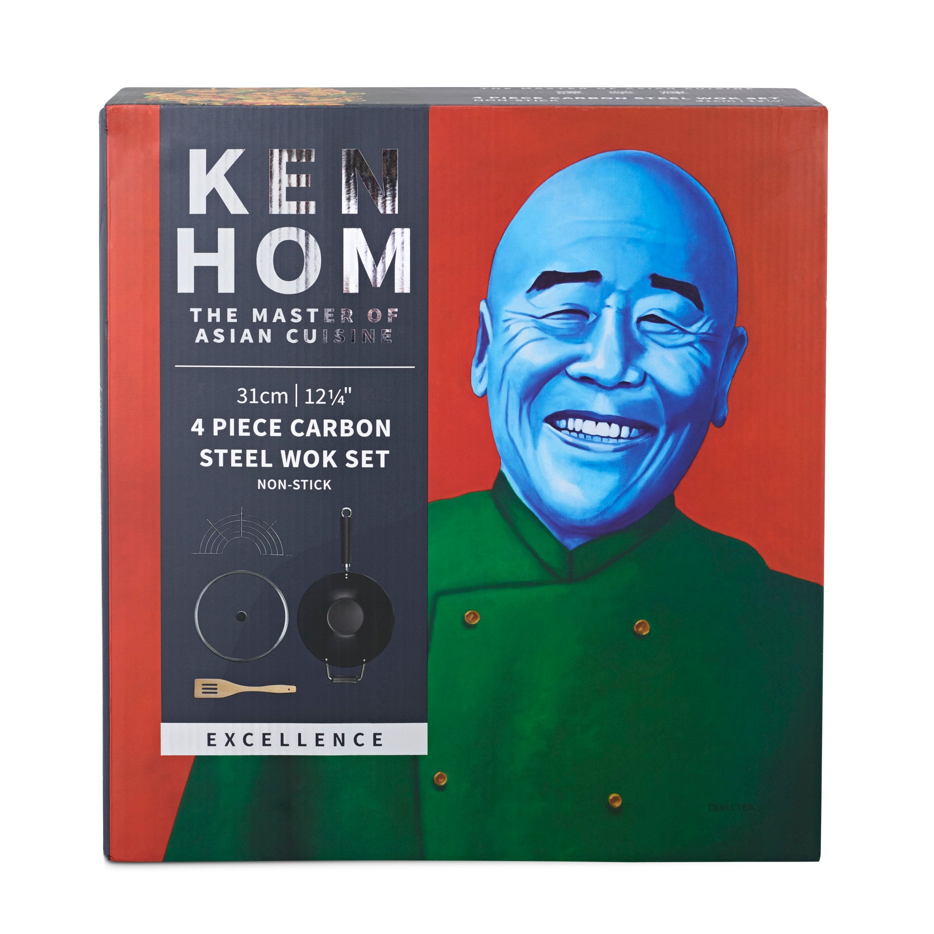 Excellence Non-Stick Carbon Steel Wok Set 31cm