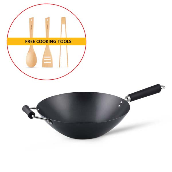 Ken Hom Non-Stick Wok Angled With Free Cooking Tools Promotion