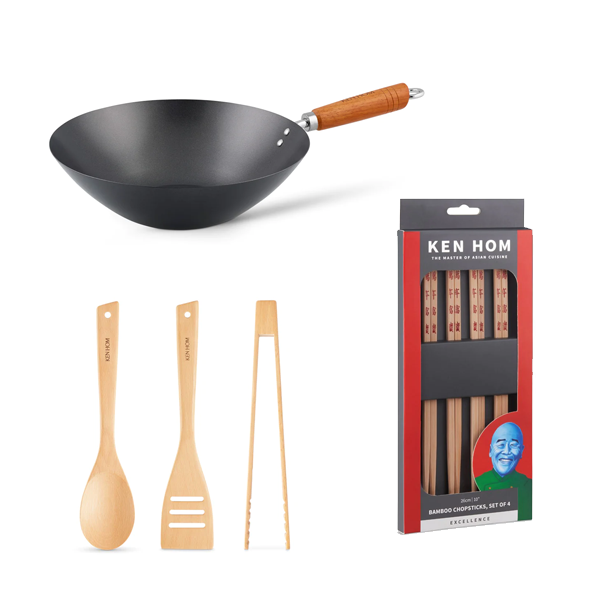 Classic Non-Stick Carbon Steel Wok 31cm, Cooking Tools & Chopsticks Set