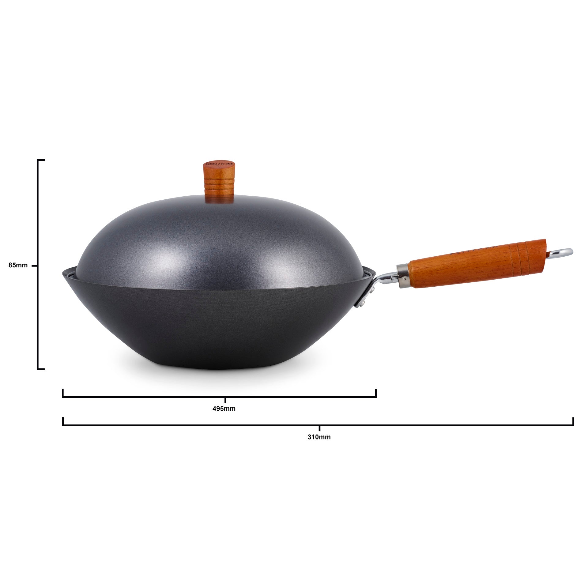 Classic Non-Stick 5 Piece Wok Set With Lid, Spatula and Spoon 31cm