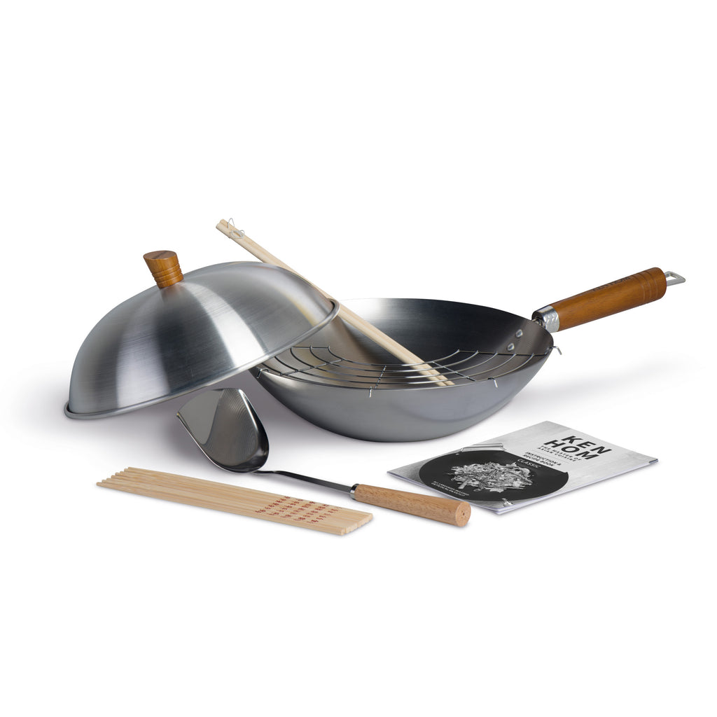 Classic 10 Piece Uncoated Carbon Steel Seasoning Wok Set Accessories 31cm